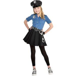 Kids Police Dress Halloween Costume Party Dress for Girls, Includes Belt and Hat